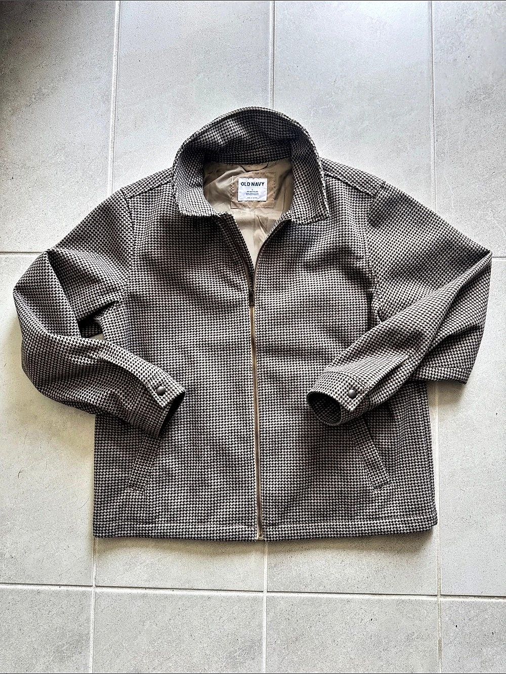 Old Navy Houndstooth Zip Jacket in Brown & White Like New